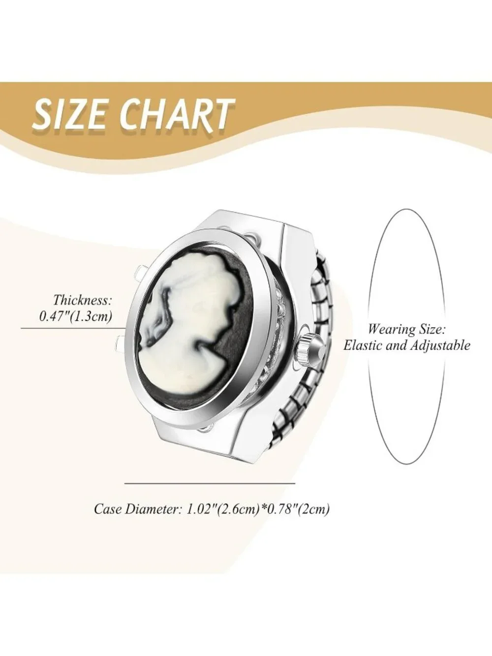 Unisex White Analog Quartz Flip Cover Stainless Steel Stretchy Finger Ring Watch